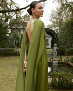 Dress Stunning Straight Tube Cold Shoulder Evening Dress Sleeveless Low Open Back Solid Color Scarf Prom Dress