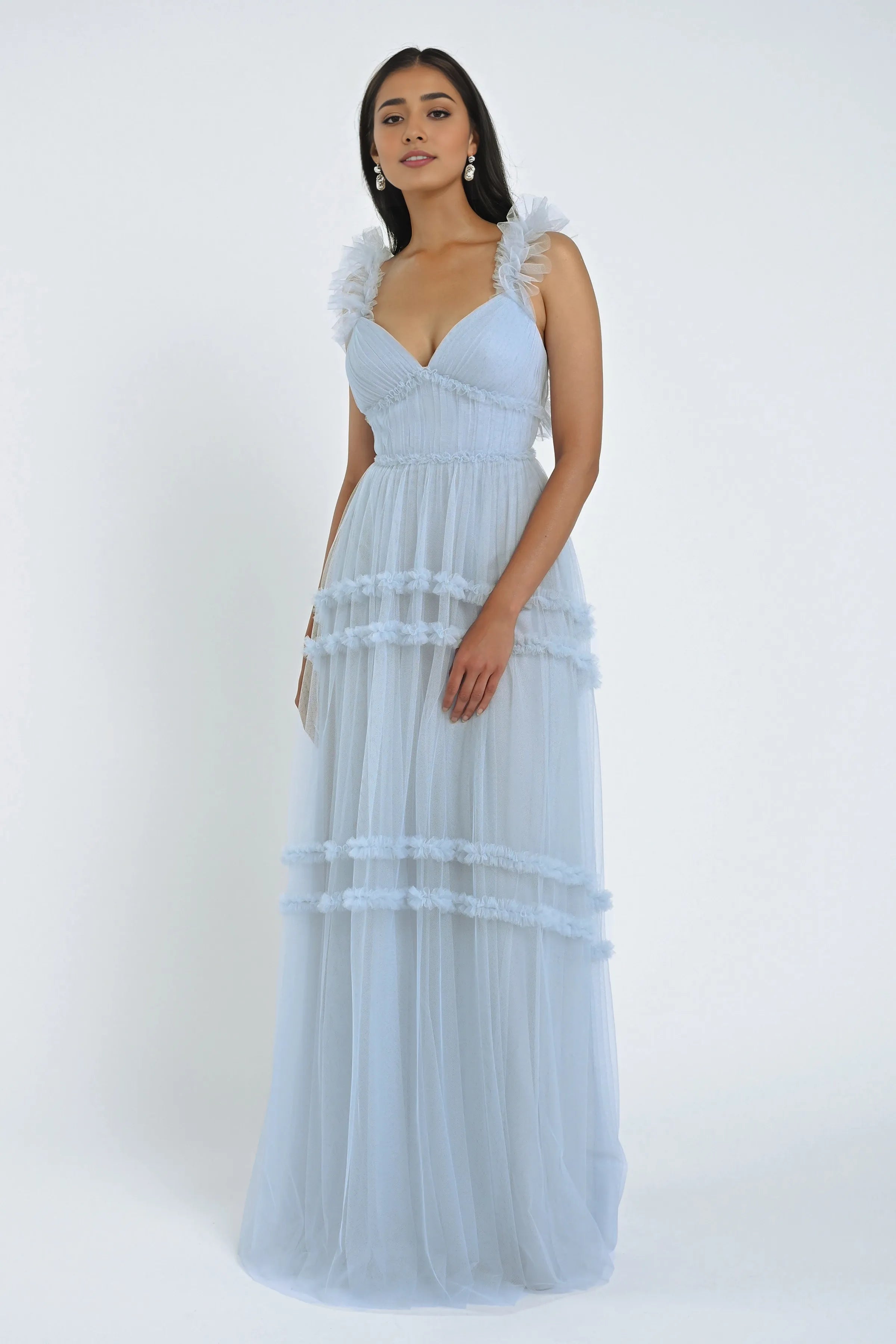 Dress Elegant Sweetheart Sleeveless Evening Dress Bridesmaid Dress Ruffled Straps A-Line Floor-Length Back Zip Prom Dress