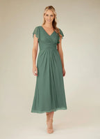 Dress V-Neck Pleated A-Line Mother Of The Bride Evening Dress Elegant Short Sleeve Back Zip Plus Size Mother Of The Groom Dresses