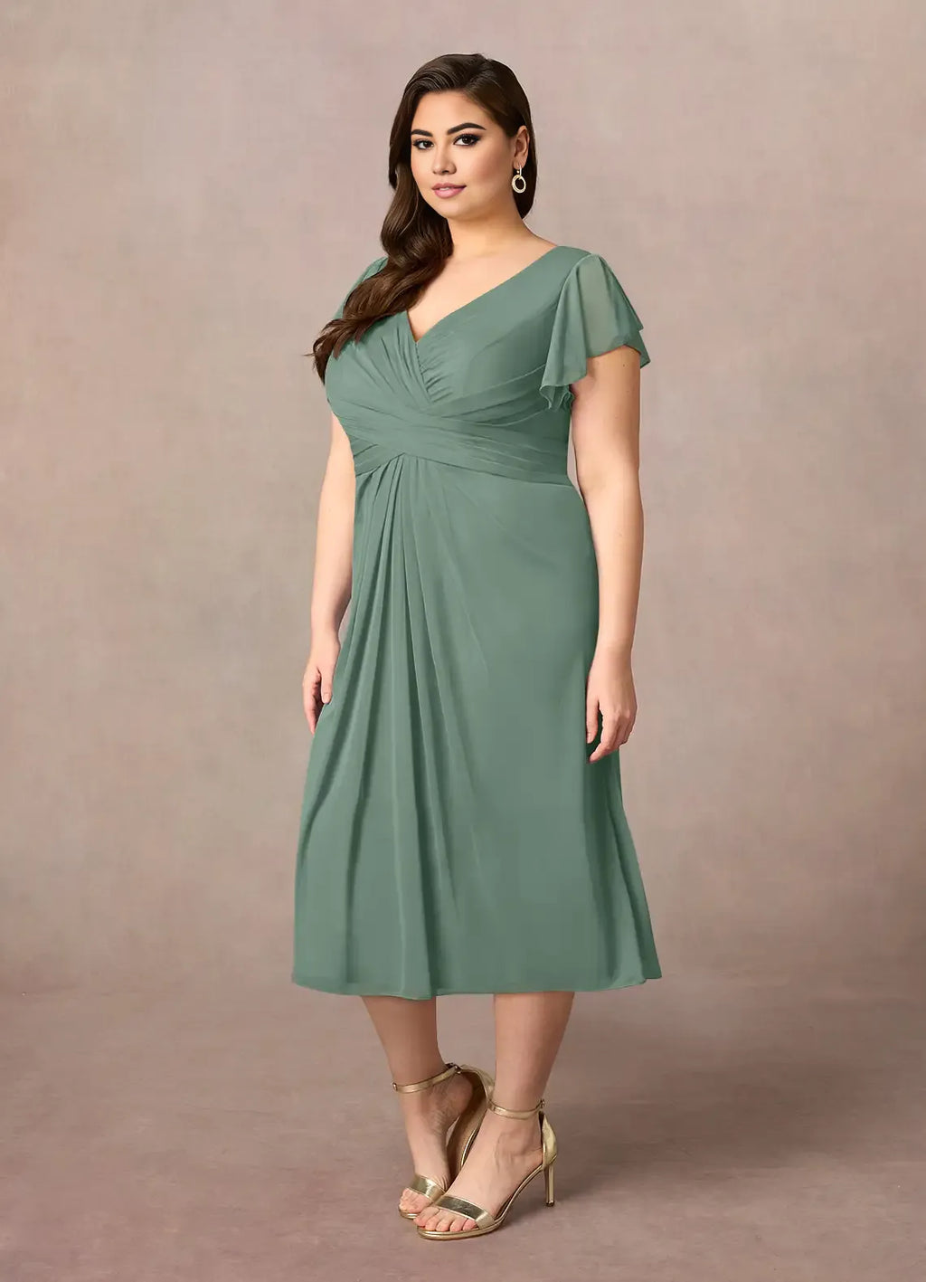 Dress V-Neck Pleated A-Line Mother Of The Bride Evening Dress Elegant Short Sleeve Back Zip Plus Size Mother Of The Groom Dresses