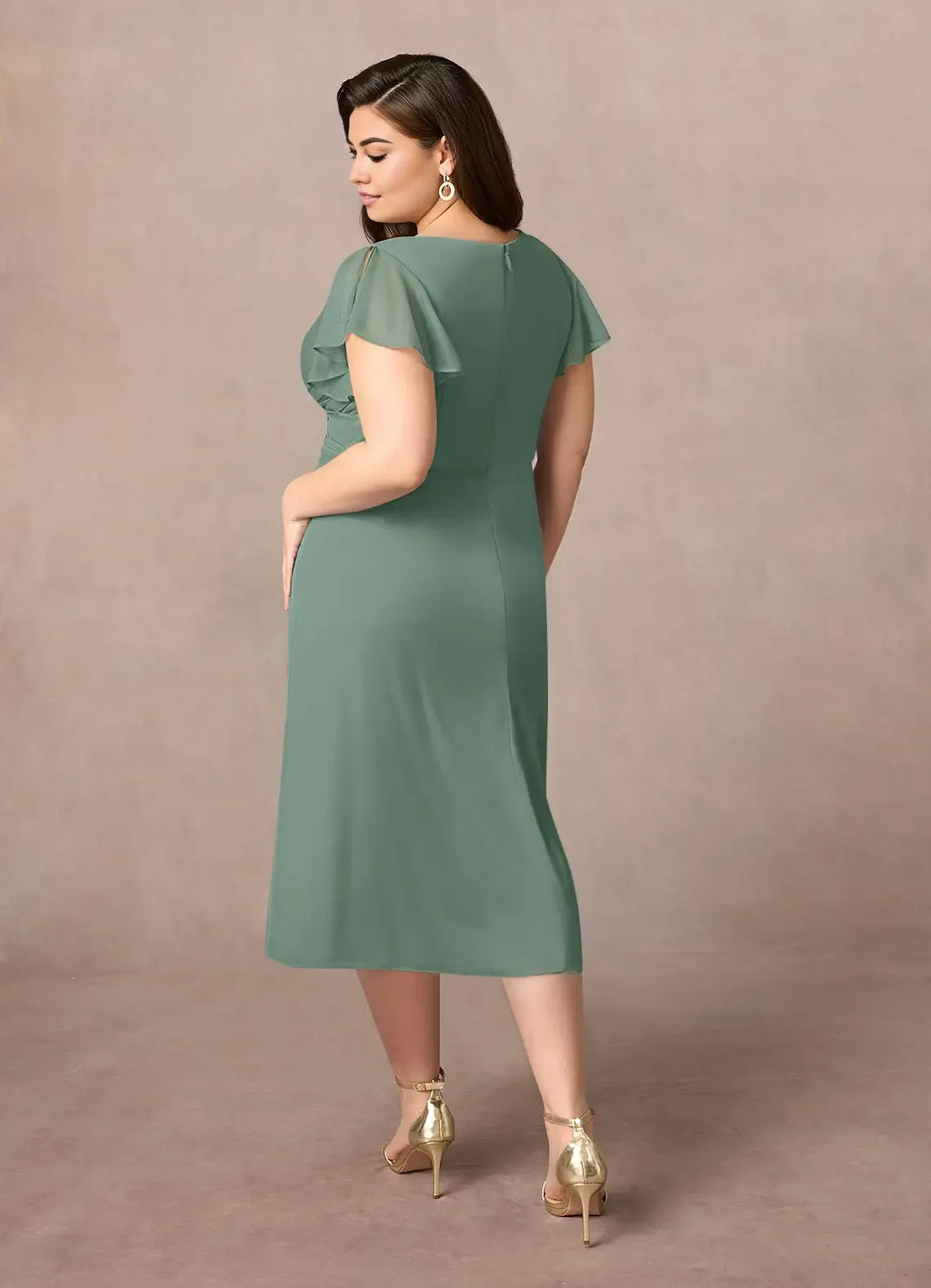 Dress V-Neck Pleated A-Line Mother Of The Bride Evening Dress Elegant Short Sleeve Back Zip Plus Size Mother Of The Groom Dresses