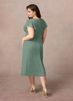 Dress V-Neck Pleated A-Line Mother Of The Bride Evening Dress Elegant Short Sleeve Back Zip Plus Size Mother Of The Groom Dresses