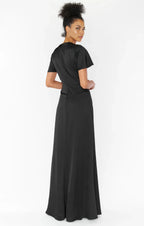 Dress V Neck Sage Short Sleeve Maxi Dress Column Solid Color Full Coverage Simple Prom Dress