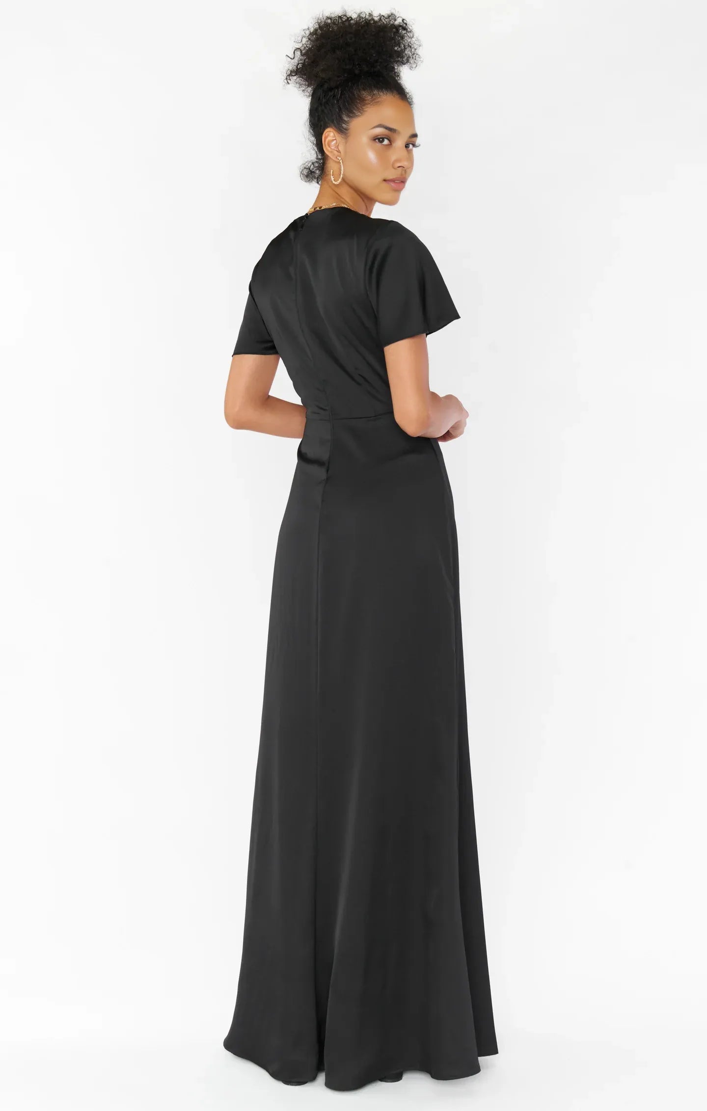 Dress V Neck Sage Short Sleeve Maxi Dress Column Solid Color Full Coverage Simple Prom Dress