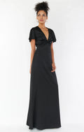 Dress V Neck Sage Short Sleeve Maxi Dress Column Solid Color Full Coverage Simple Prom Dress