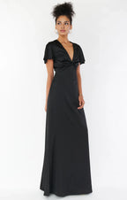 Dress V Neck Sage Short Sleeve Maxi Dress Column Solid Color Full Coverage Simple Prom Dress