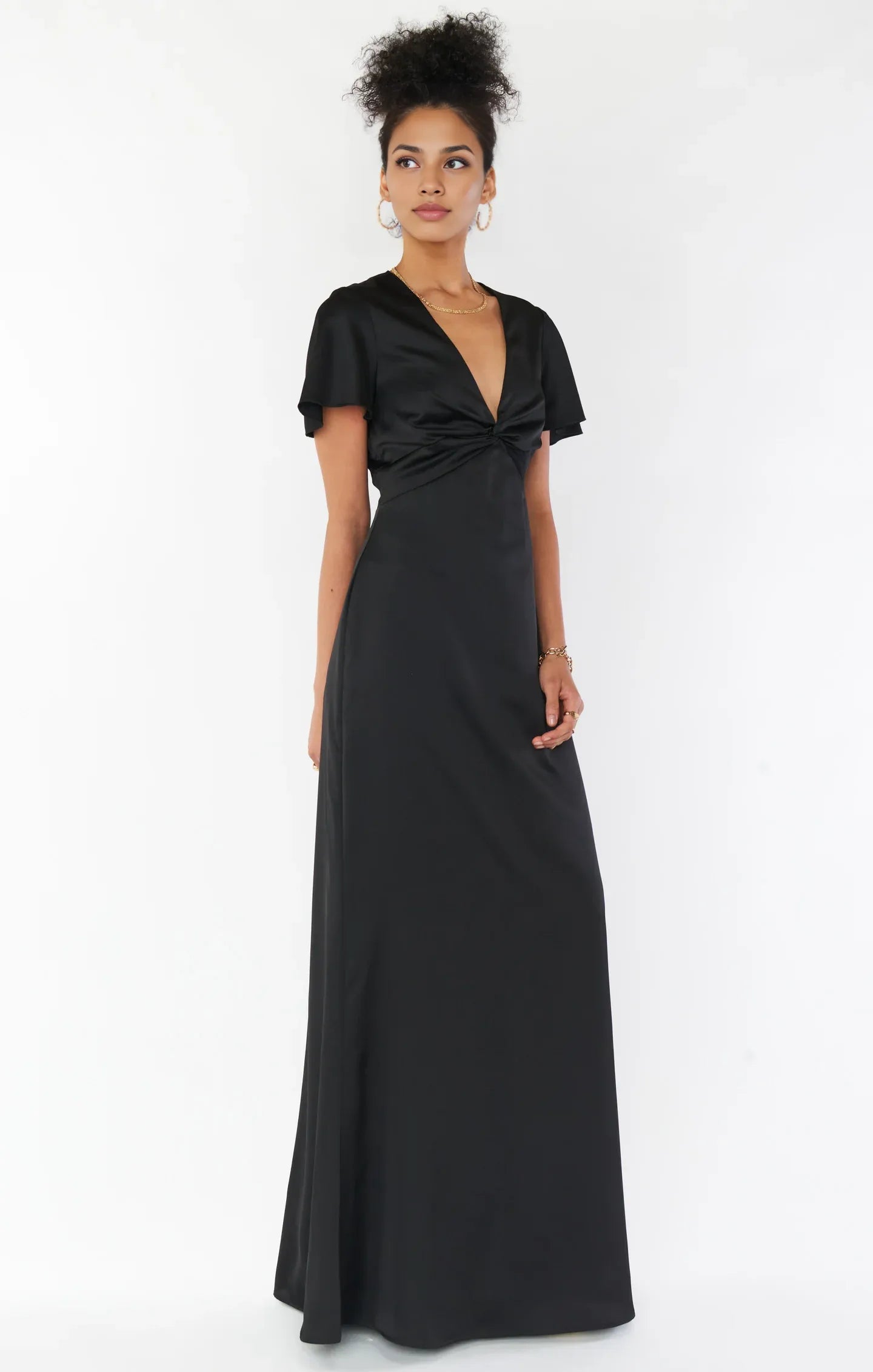 Dress V Neck Sage Short Sleeve Maxi Dress Column Solid Color Full Coverage Simple Prom Dress