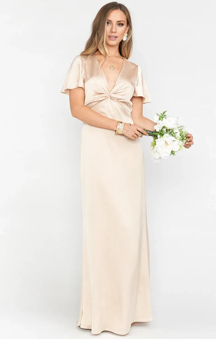 Dress V Neck Sage Short Sleeve Maxi Dress Column Solid Color Full Coverage Simple Prom Dress