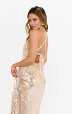 Dress V Neck Champagne Sleeveless Maxi Dress Column Sequins Backless Fashion Prom Dress With Slit