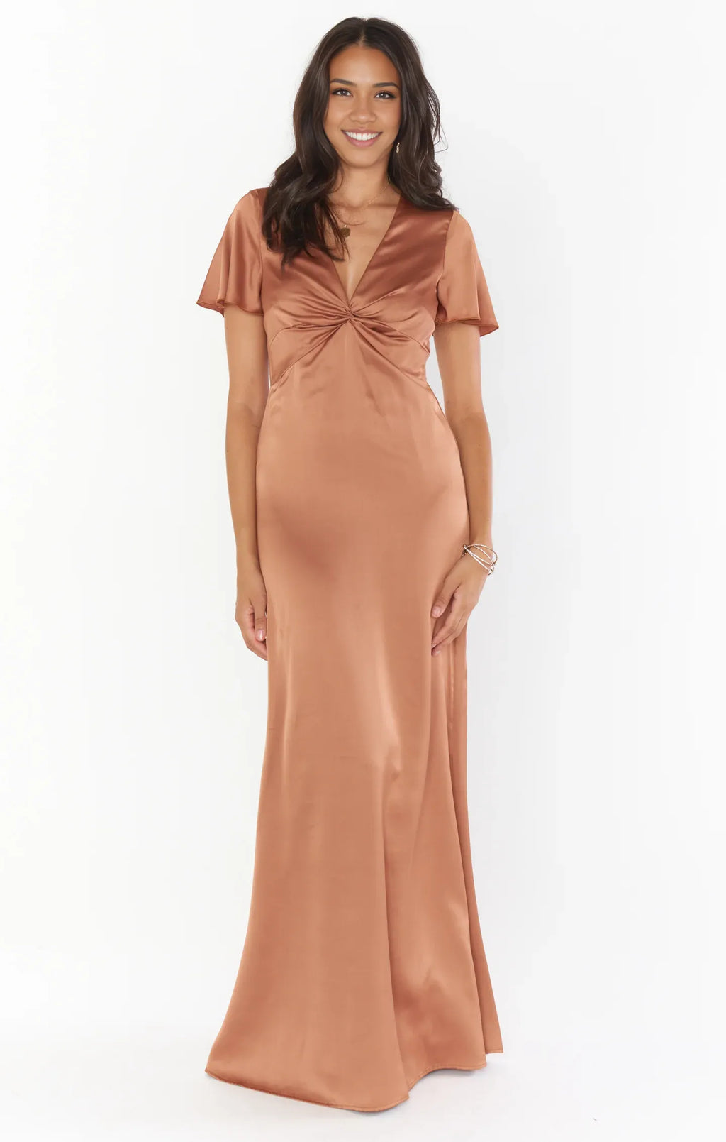 Dress V Neck Sage Short Sleeve Maxi Dress Column Solid Color Full Coverage Simple Prom Dress