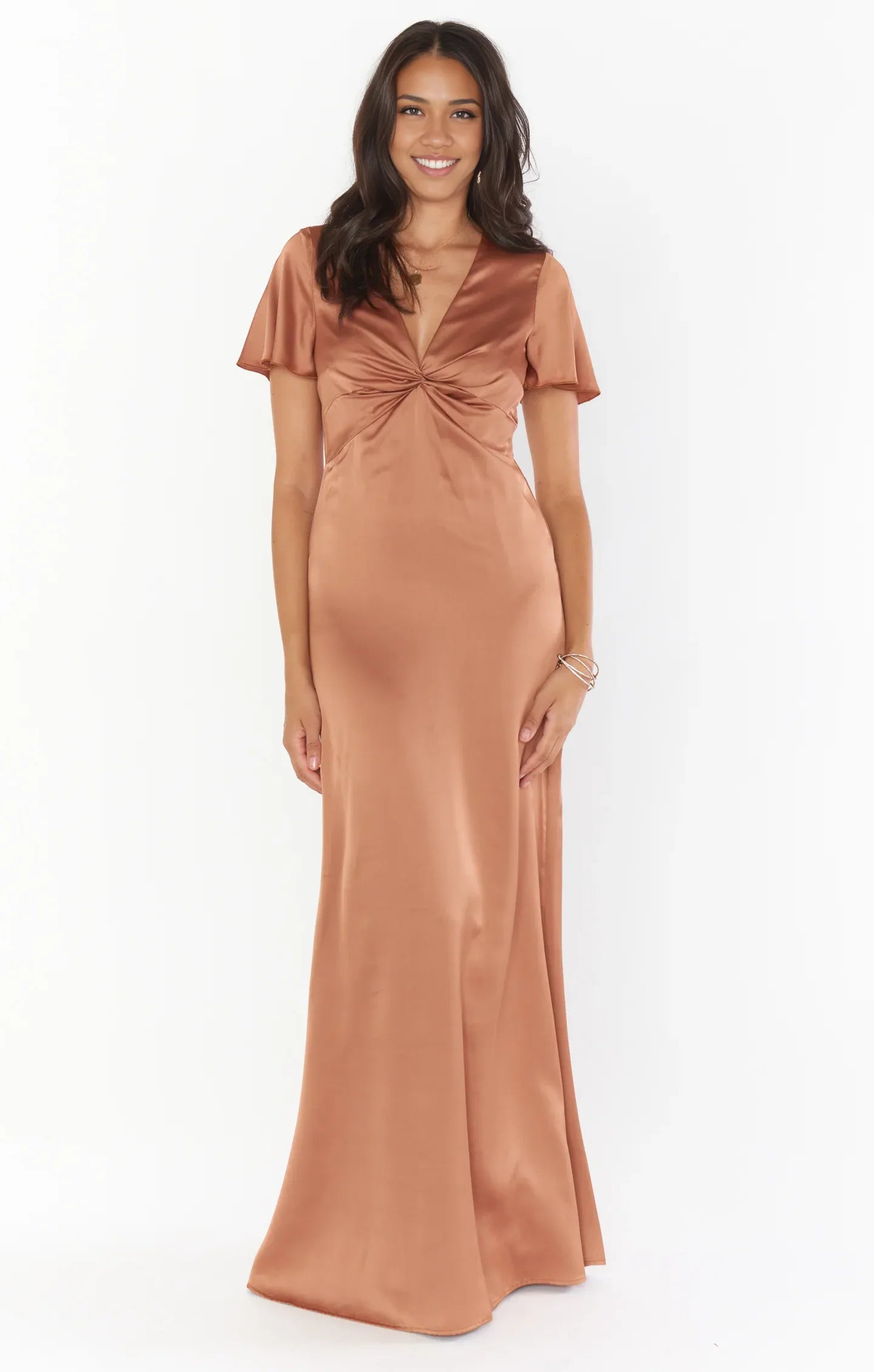 Dress V Neck Sage Short Sleeve Maxi Dress Column Solid Color Full Coverage Simple Prom Dress