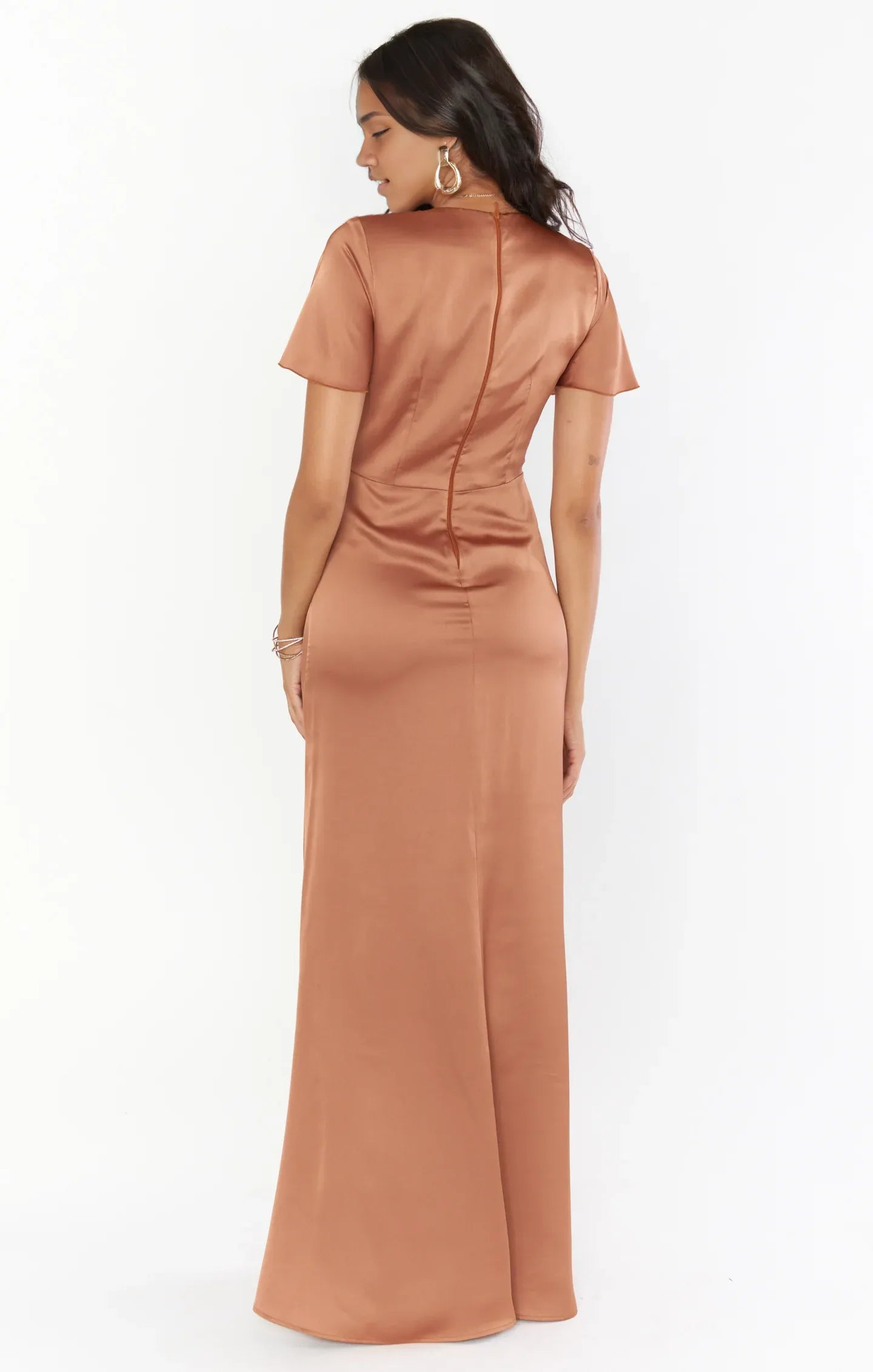 Dress V Neck Sage Short Sleeve Maxi Dress Column Solid Color Full Coverage Simple Prom Dress
