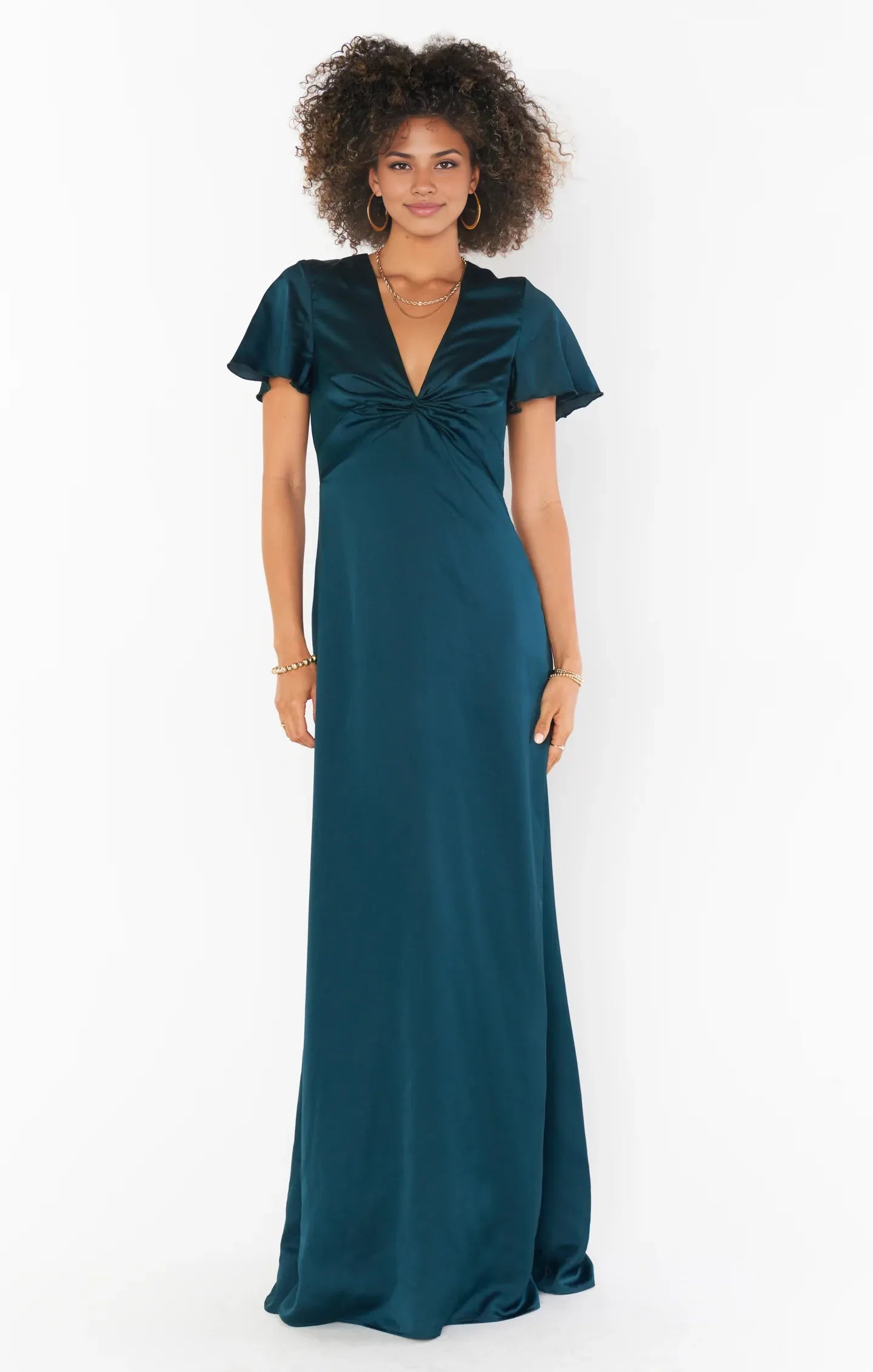 Dress V Neck Sage Short Sleeve Maxi Dress Column Solid Color Full Coverage Simple Prom Dress