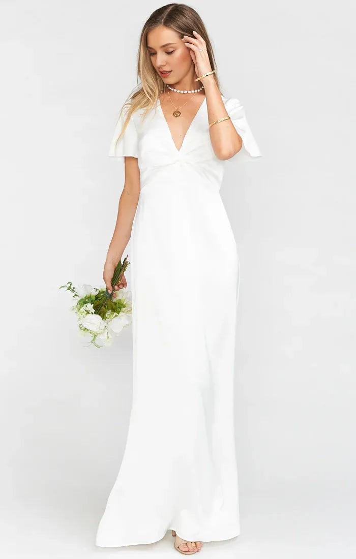 Dress V Neck Sage Short Sleeve Maxi Dress Column Solid Color Full Coverage Simple Prom Dress