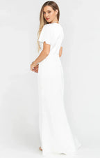 Dress V Neck Sage Short Sleeve Maxi Dress Column Solid Color Full Coverage Simple Prom Dress