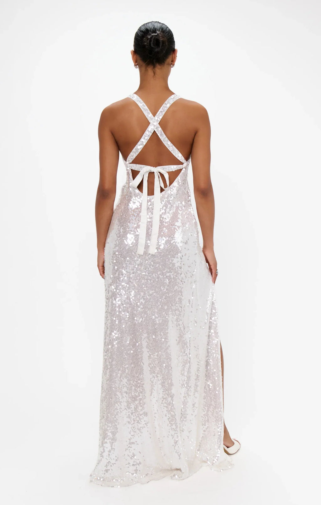 Dress V Neck Champagne Sleeveless Maxi Dress Column Sequins Backless Fashion Prom Dress With Slit