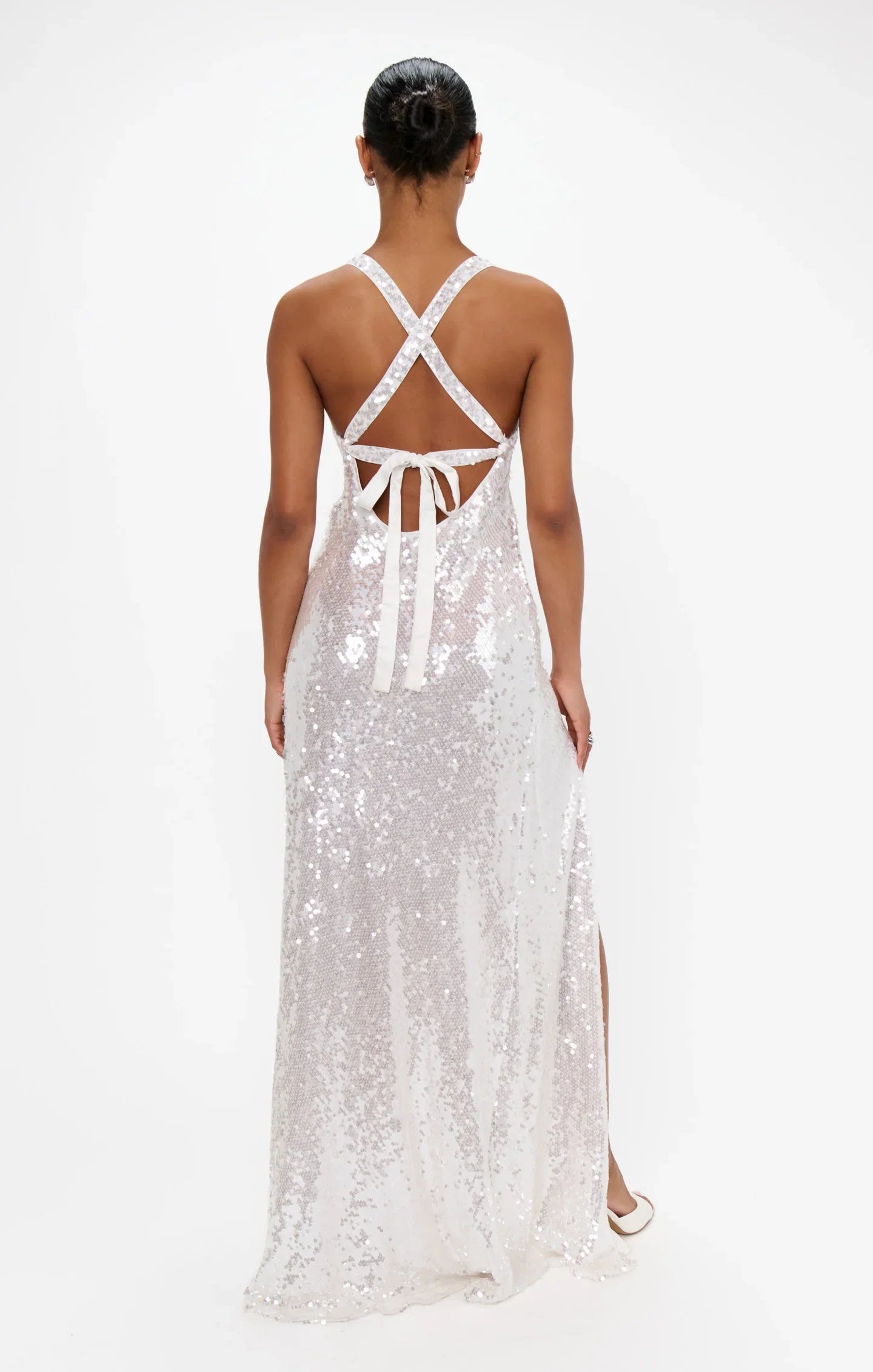 Dress V Neck Champagne Sleeveless Maxi Dress Column Sequins Backless Fashion Prom Dress With Slit