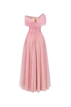 Dress Vintage A-line Asymmetric Sleeved Floor Length Dress Off the Shoulder Pleated Zipper Up Prom Dress