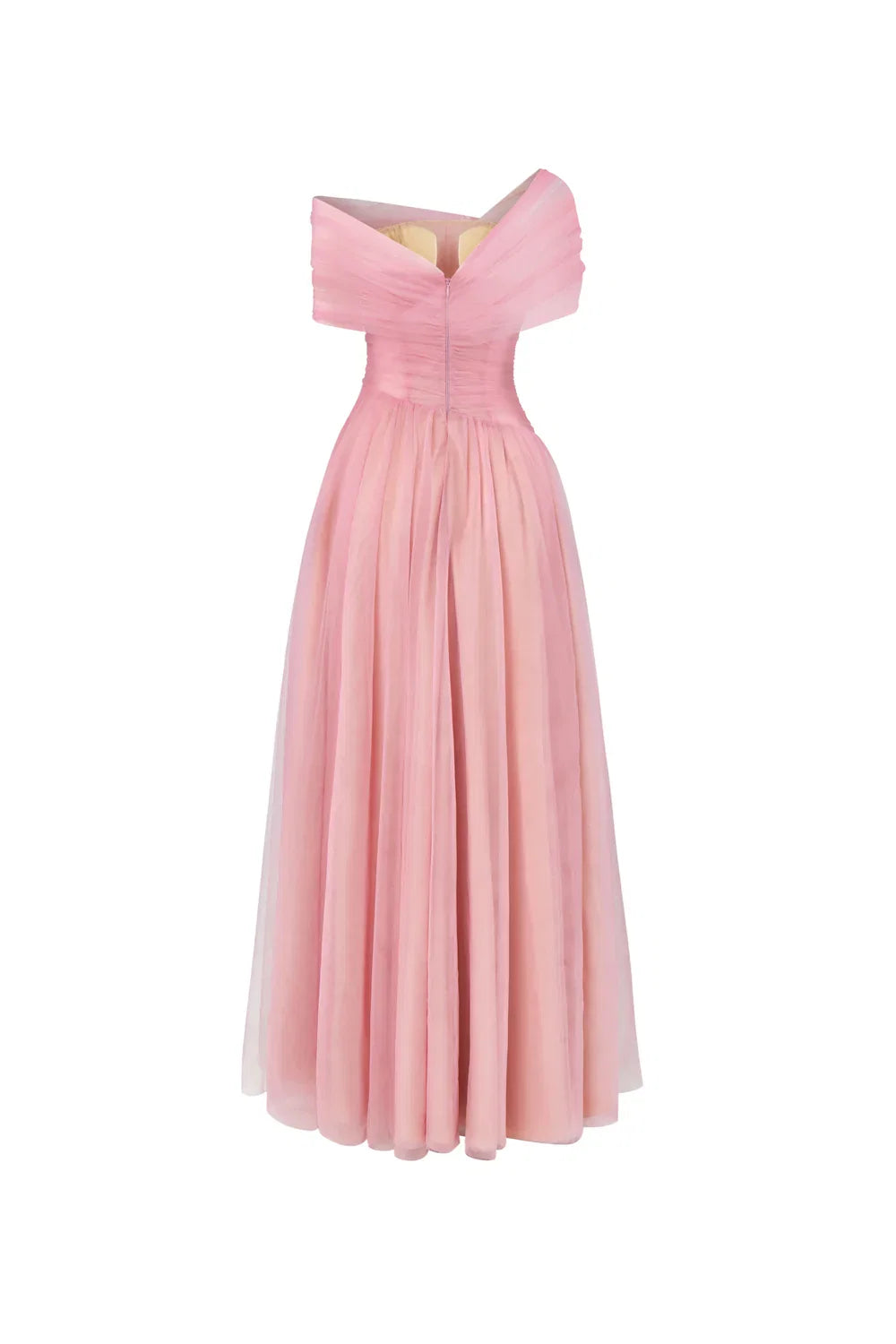 Dress Vintage A-line Asymmetric Sleeved Floor Length Dress Off the Shoulder Pleated Zipper Up Prom Dress