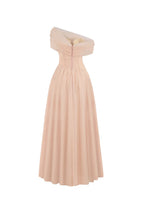 Dress Vintage A-line Asymmetric Sleeved Floor Length Dress Off the Shoulder Pleated Zipper Up Prom Dress