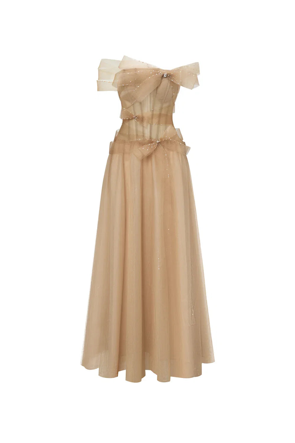 Dress Vintage A-line Corset Waist Midi Dress Off the Shoulder Pleated Bow knot Evening Dress