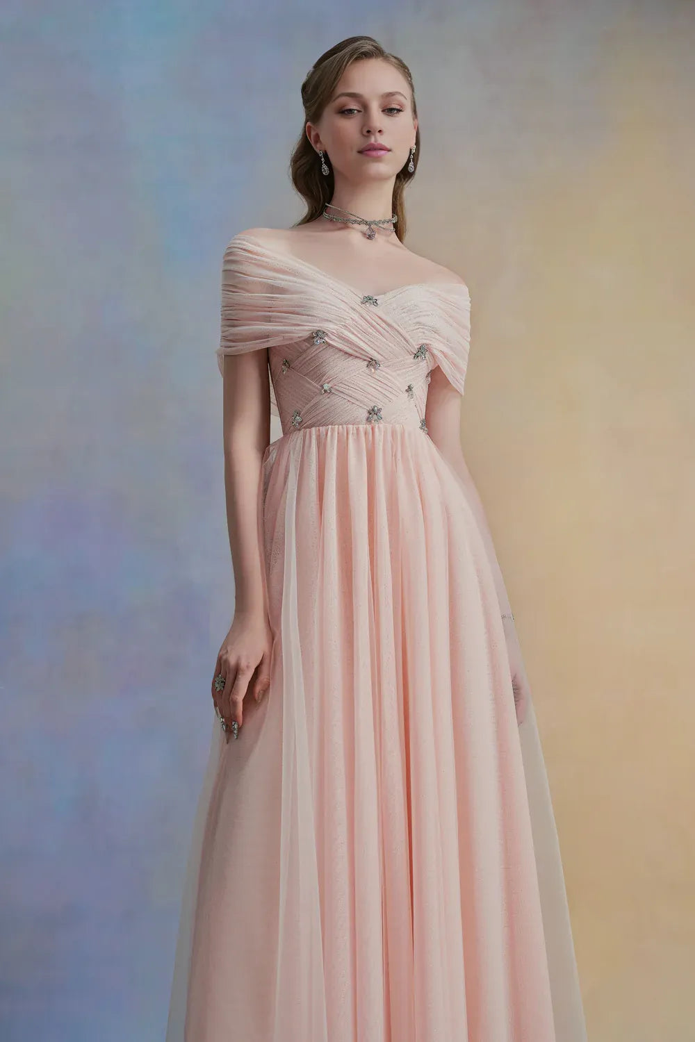 Dress Vintage A-line V-Neck Midi Dress Off the Shoulder Pleated Zipper Up Cap Sleeve Evening Dress