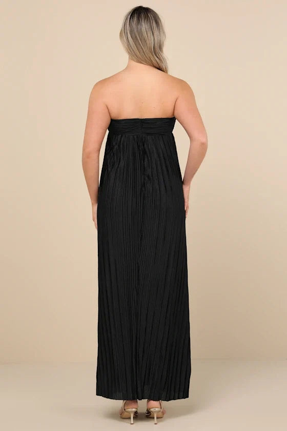 Black Dress Vintage Sweetheart Strapless Maxi Dress Evening Dress A-Line Sleeveless Prom Dress