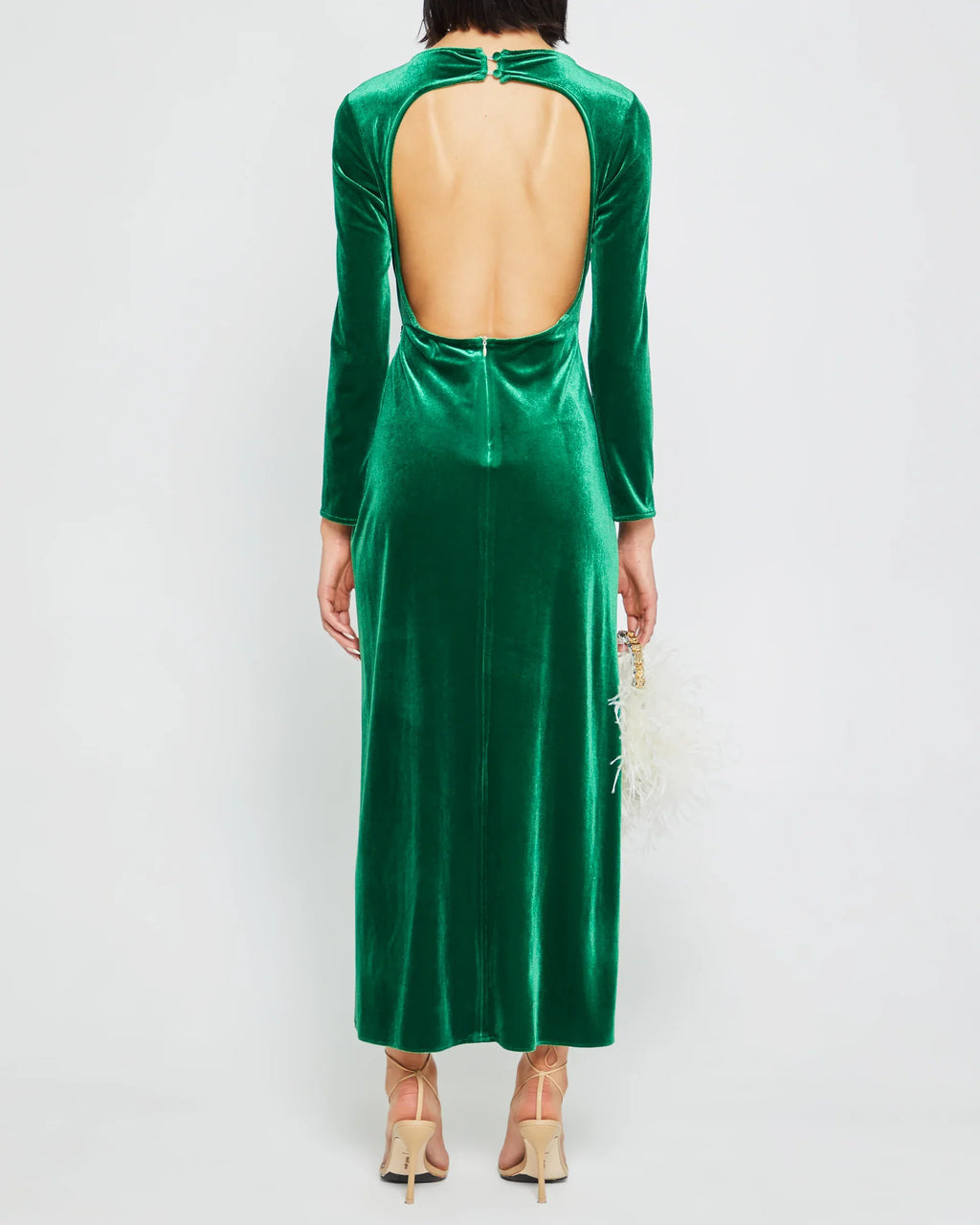 Dress Vintage Column Ankle-Length Long Sleeve Party Dresses Boat Neck Pleated Open Back Evening Dress