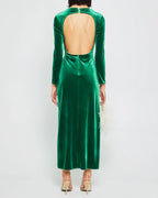 Dress Vintage Column Ankle-Length Long Sleeve Party Dresses Boat Neck Pleated Open Back Evening Dress