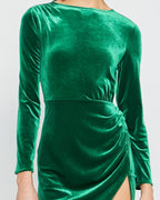 Dress Vintage Column Ankle-Length Long Sleeve Party Dresses Boat Neck Pleated Open Back Evening Dress