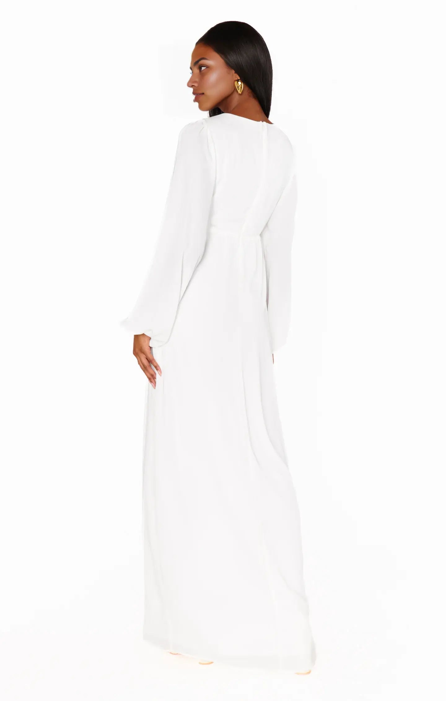 Dress Vintage Deep V Neck Long Sleeve Maxi Dress Column Solid Color Full Coverage Prom Dress With 3D Flower