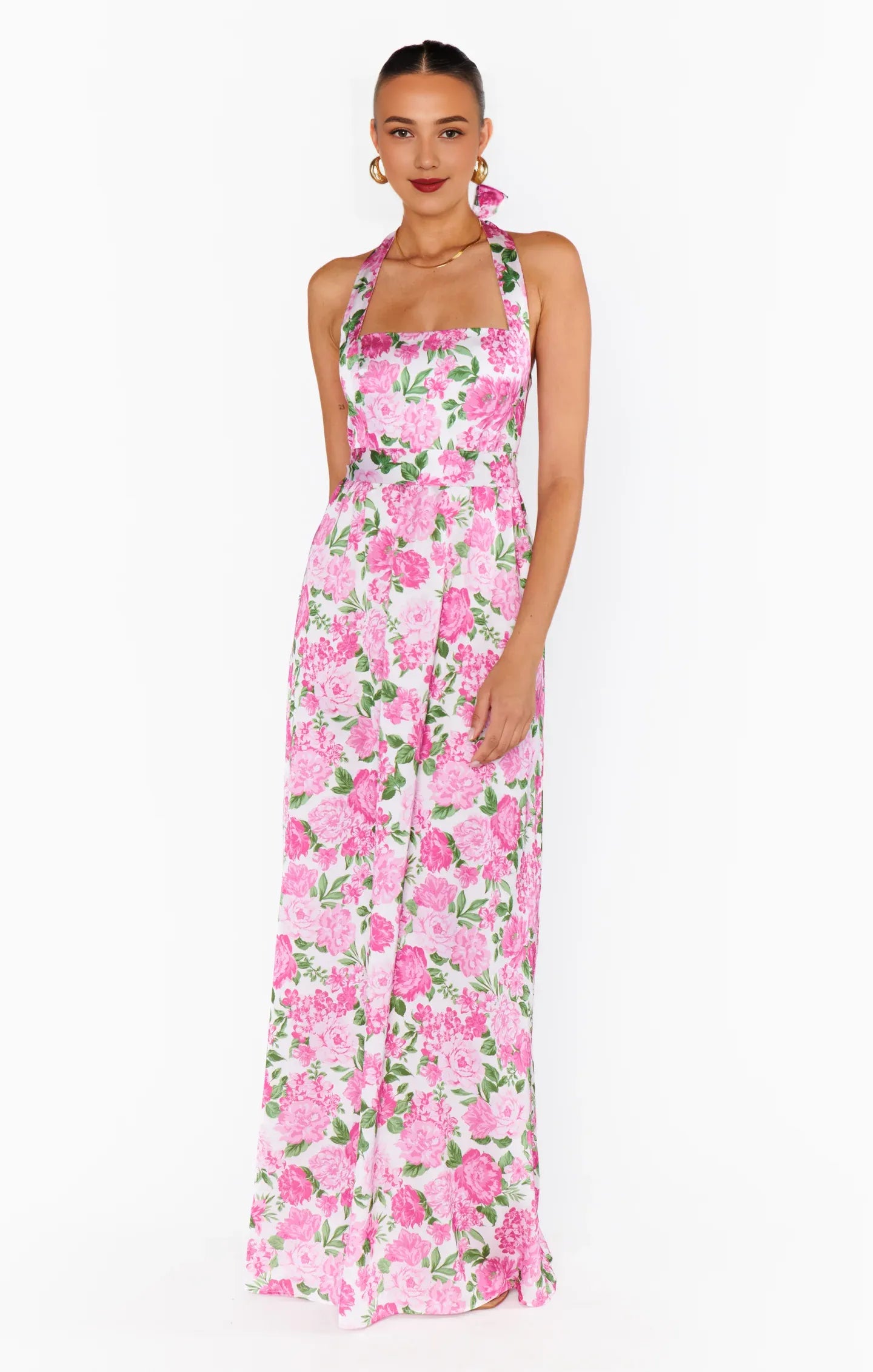 Dress Vintage Flower Printed Halter Neck Sleeveless Maxi Dress A-Line Backless Prom Dress