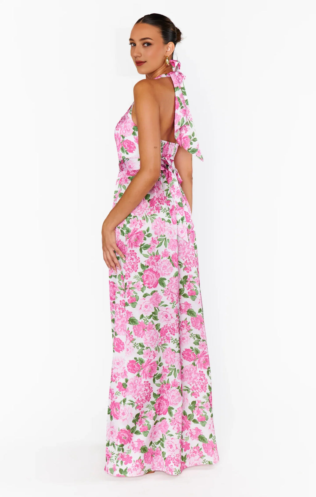 Dress Vintage Flower Printed Halter Neck Sleeveless Maxi Dress A-Line Backless Prom Dress