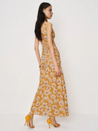 Dress Vintage Flower Printed V Neck Sleeveless Mermaid Prom Dress Maxi Dress Backless Evening Dress