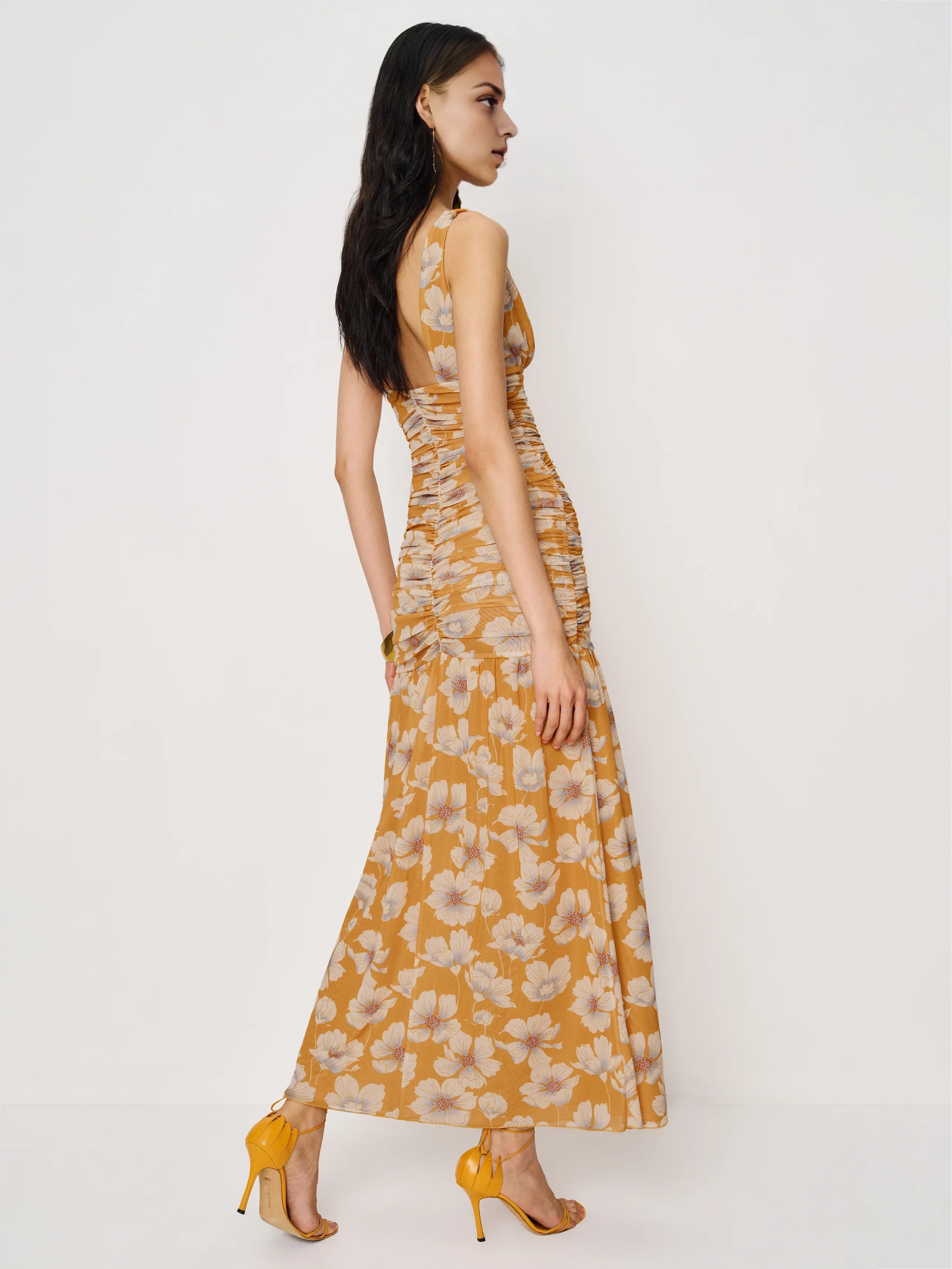 Dress Vintage Flower Printed V Neck Sleeveless Mermaid Prom Dress Maxi Dress Backless Evening Dress