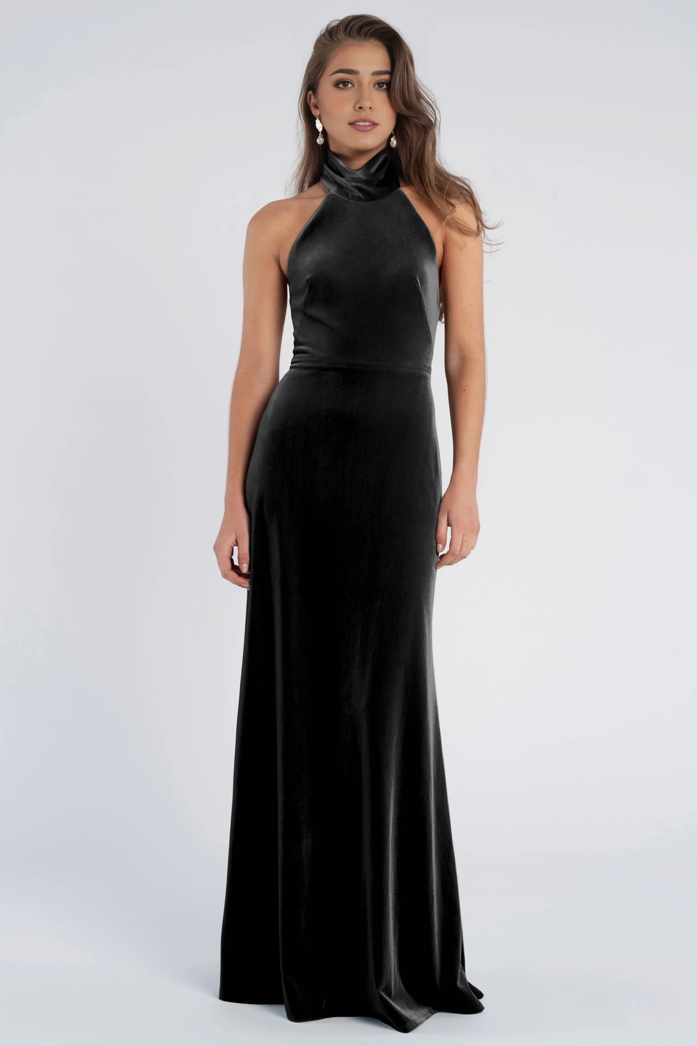Dress Vintage Halter Sleeveless Low Open Back Evening Dress Bridesmaid Dress Floor-Length Sheath Solid Color Prom Dress