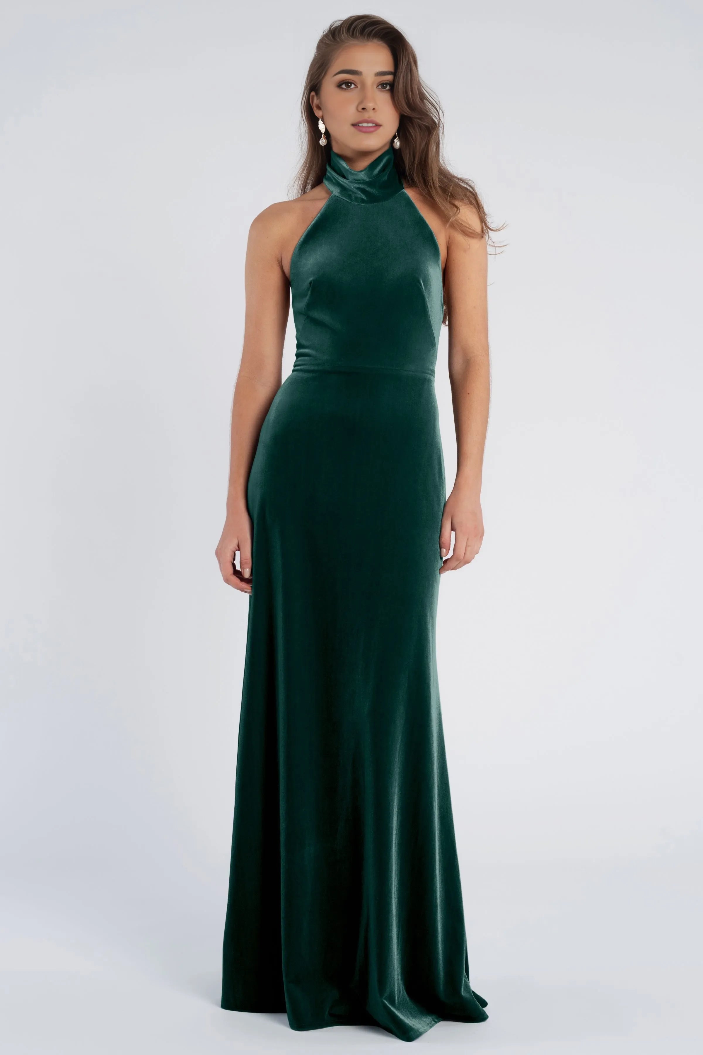 Dress Vintage Halter Sleeveless Low Open Back Evening Dress Bridesmaid Dress Floor-Length Sheath Solid Color Prom Dress