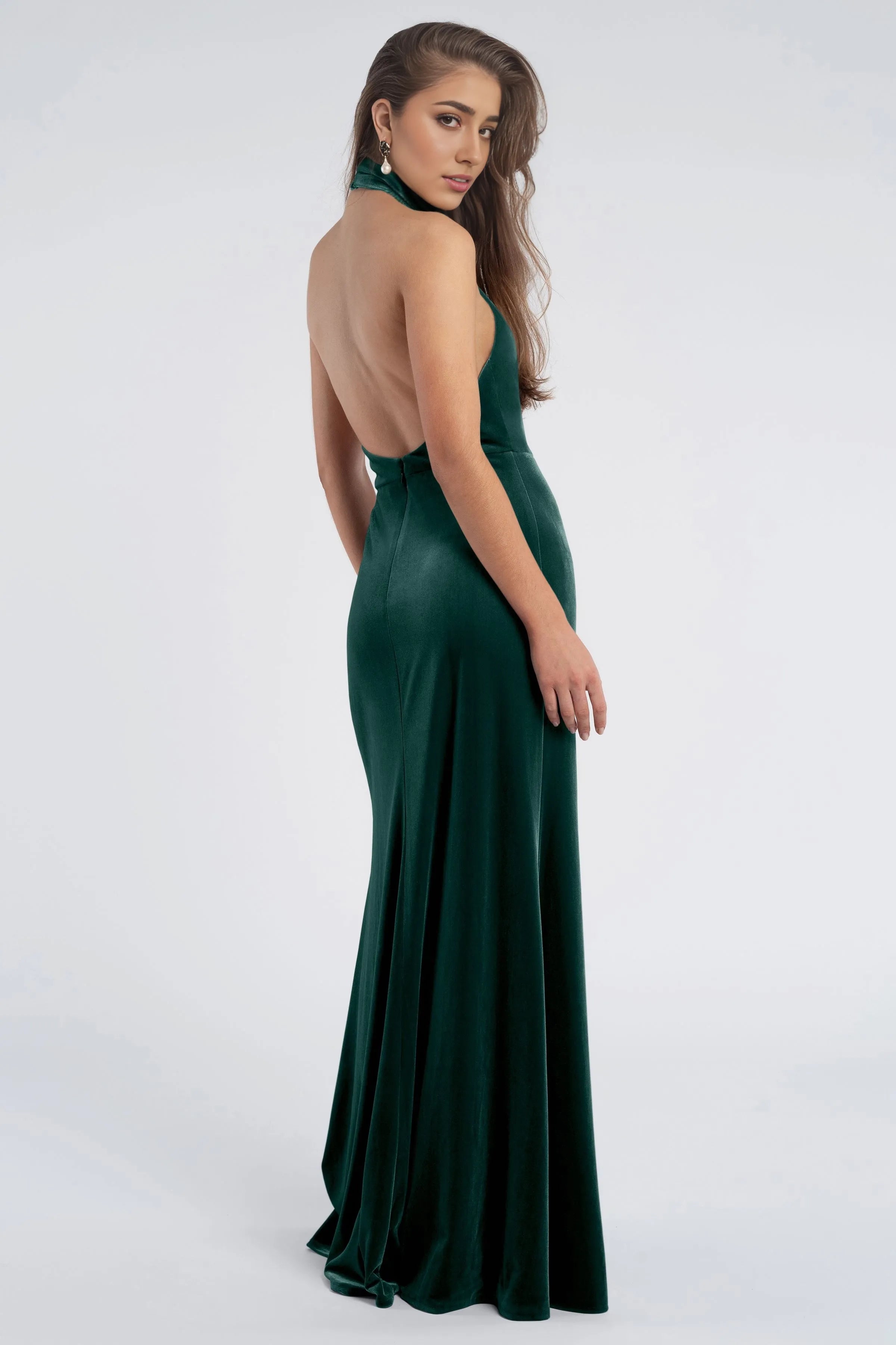 Dress Vintage Halter Sleeveless Low Open Back Evening Dress Bridesmaid Dress Floor-Length Sheath Solid Color Prom Dress