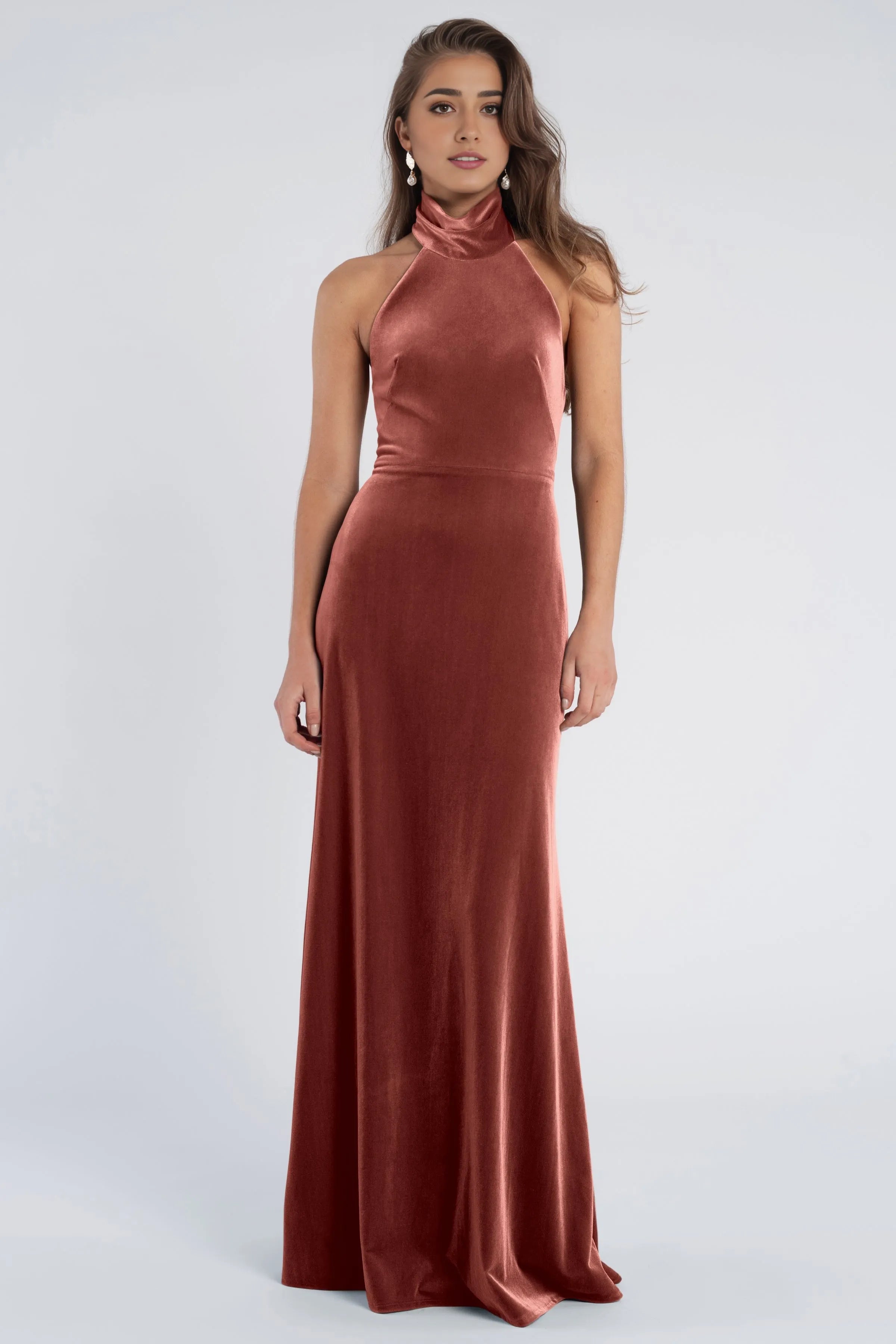 Dress Vintage Halter Sleeveless Low Open Back Evening Dress Bridesmaid Dress Floor-Length Sheath Solid Color Prom Dress