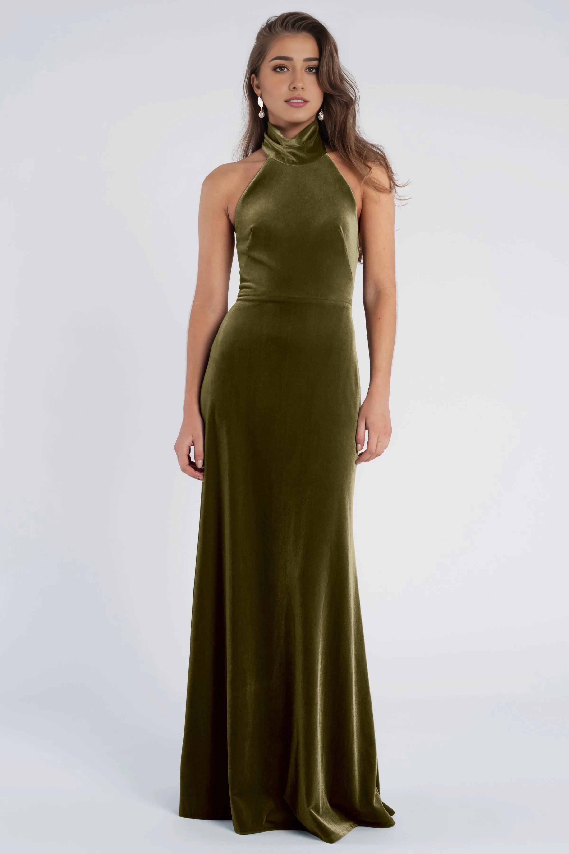 Dress Vintage Halter Sleeveless Low Open Back Evening Dress Bridesmaid Dress Floor-Length Sheath Solid Color Prom Dress