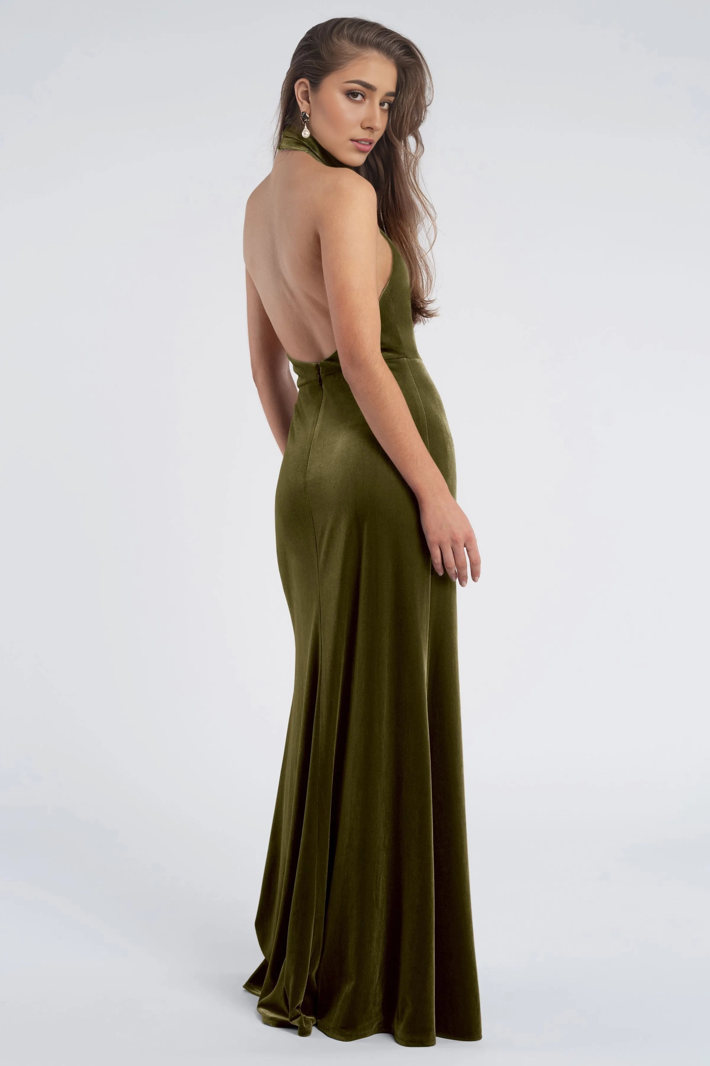 Dress Vintage Halter Sleeveless Low Open Back Evening Dress Bridesmaid Dress Floor-Length Sheath Solid Color Prom Dress