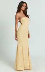 Yellow Dress Vintage Jacquard Square Neck Fit And Flare Maxi Dress Trumpet Sleeveless Backless Up Evening Dress