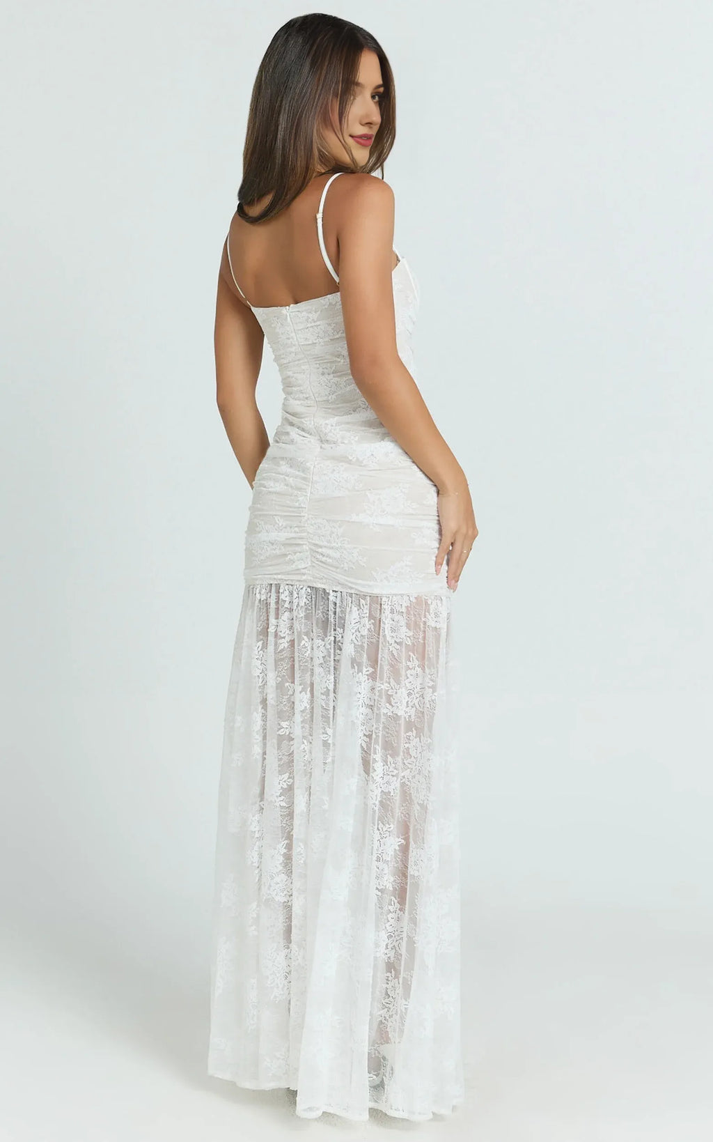 White Dress Vintage Fit And Flare Maxi Dress Sheath Sleeveless Backless Spaghetti Straps Evening Dress