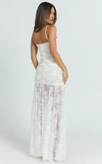 White Dress Vintage Fit And Flare Maxi Dress Sheath Sleeveless Backless Spaghetti Straps Evening Dress