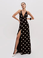 Dress Vintage Polka Dots Spaghetti Straps Sleeveless Mermaid Prom Dress Maxi Dress Backless Evening Dress