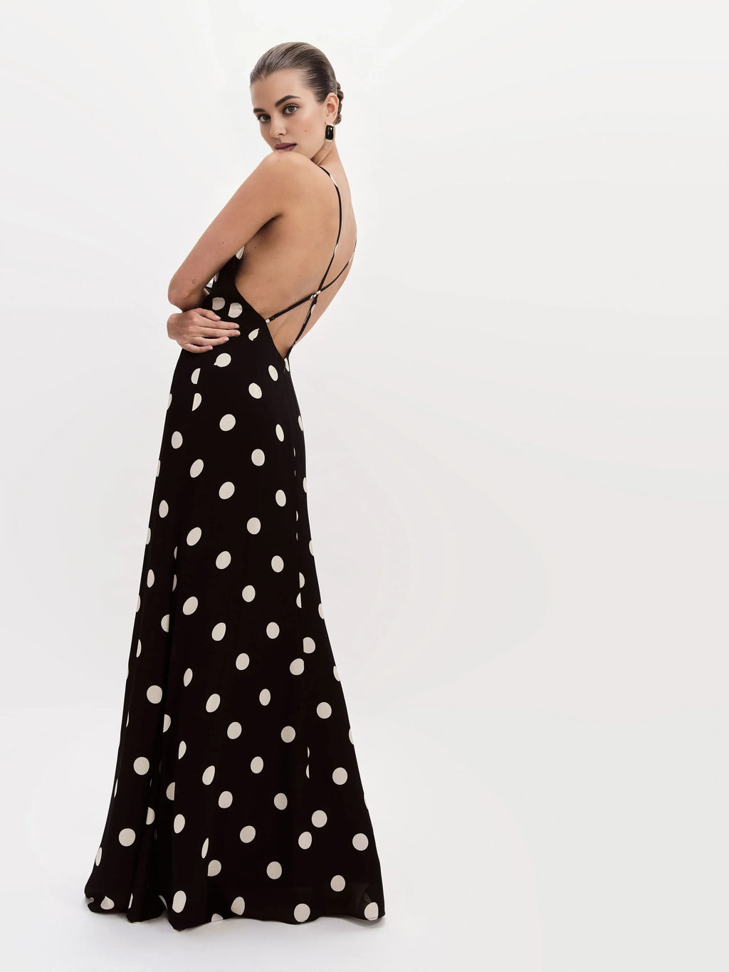 Dress Vintage Polka Dots Spaghetti Straps Sleeveless Mermaid Prom Dress Maxi Dress Backless Evening Dress