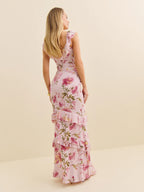 Dress Vintage Round Neck Cap Sleeve Mermaid Prom Dress Maxi Dress Sheath Backless Flower Printed Evening Dress