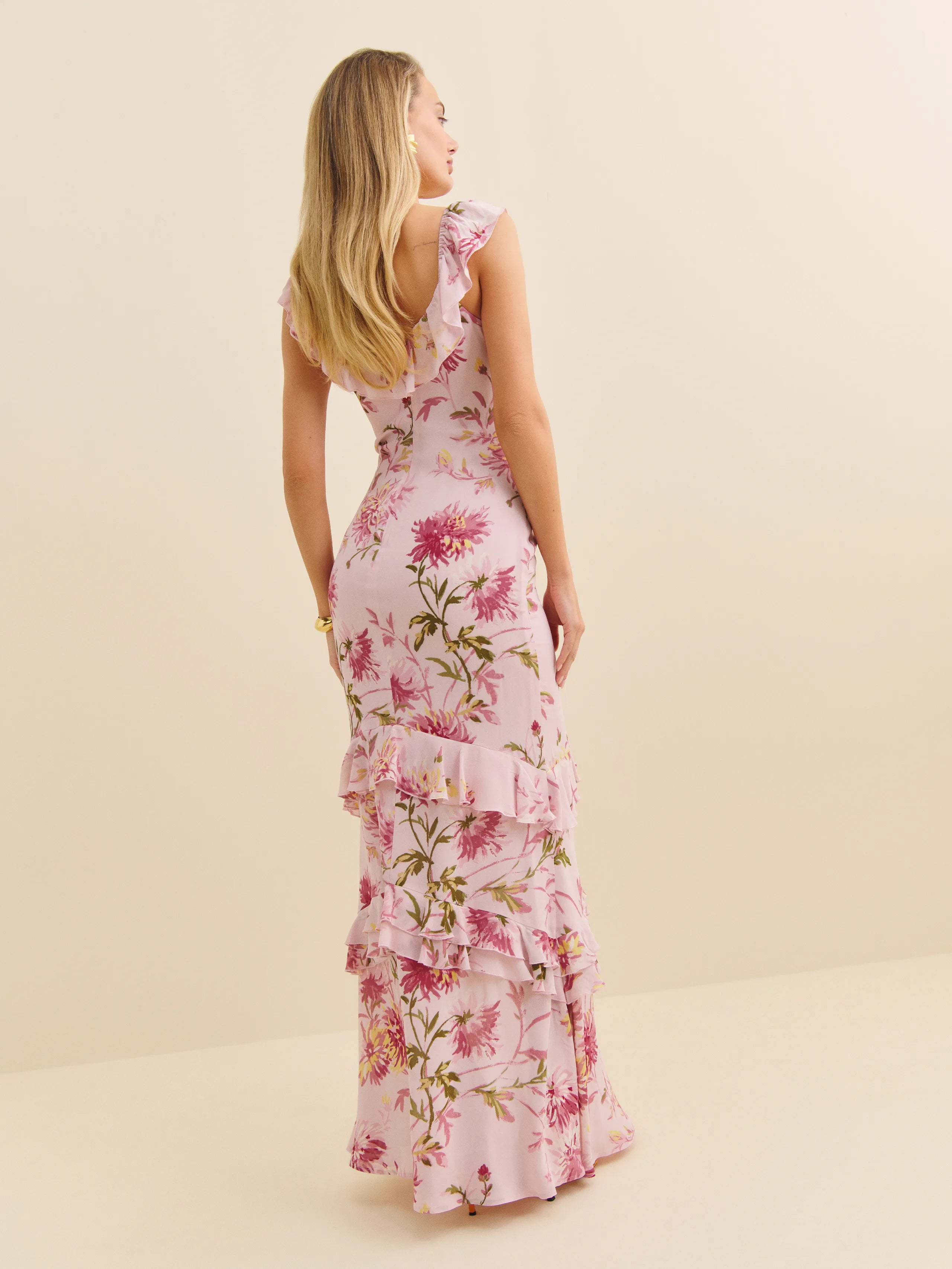 Dress Vintage Round Neck Cap Sleeve Mermaid Prom Dress Maxi Dress Sheath Backless Flower Printed Evening Dress