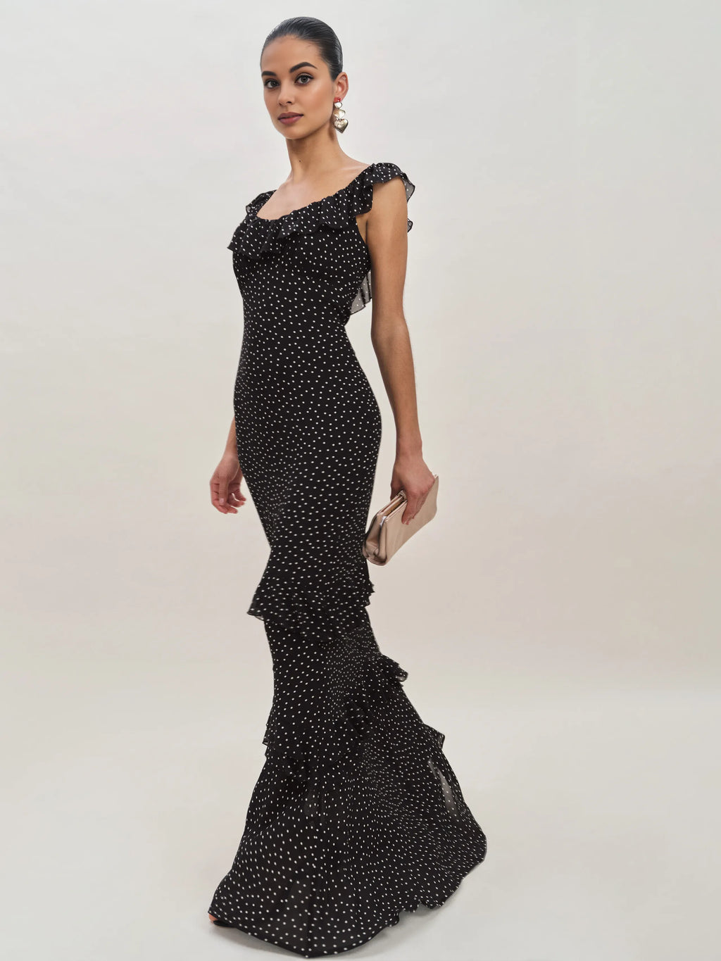 Dress Vintage Round Neck Cap Sleeve Mermaid Prom Dress Maxi Dress Sheath Backless Polka Dots Evening Dress