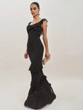 Dress Vintage Round Neck Cap Sleeve Mermaid Prom Dress Maxi Dress Sheath Backless Polka Dots Evening Dress